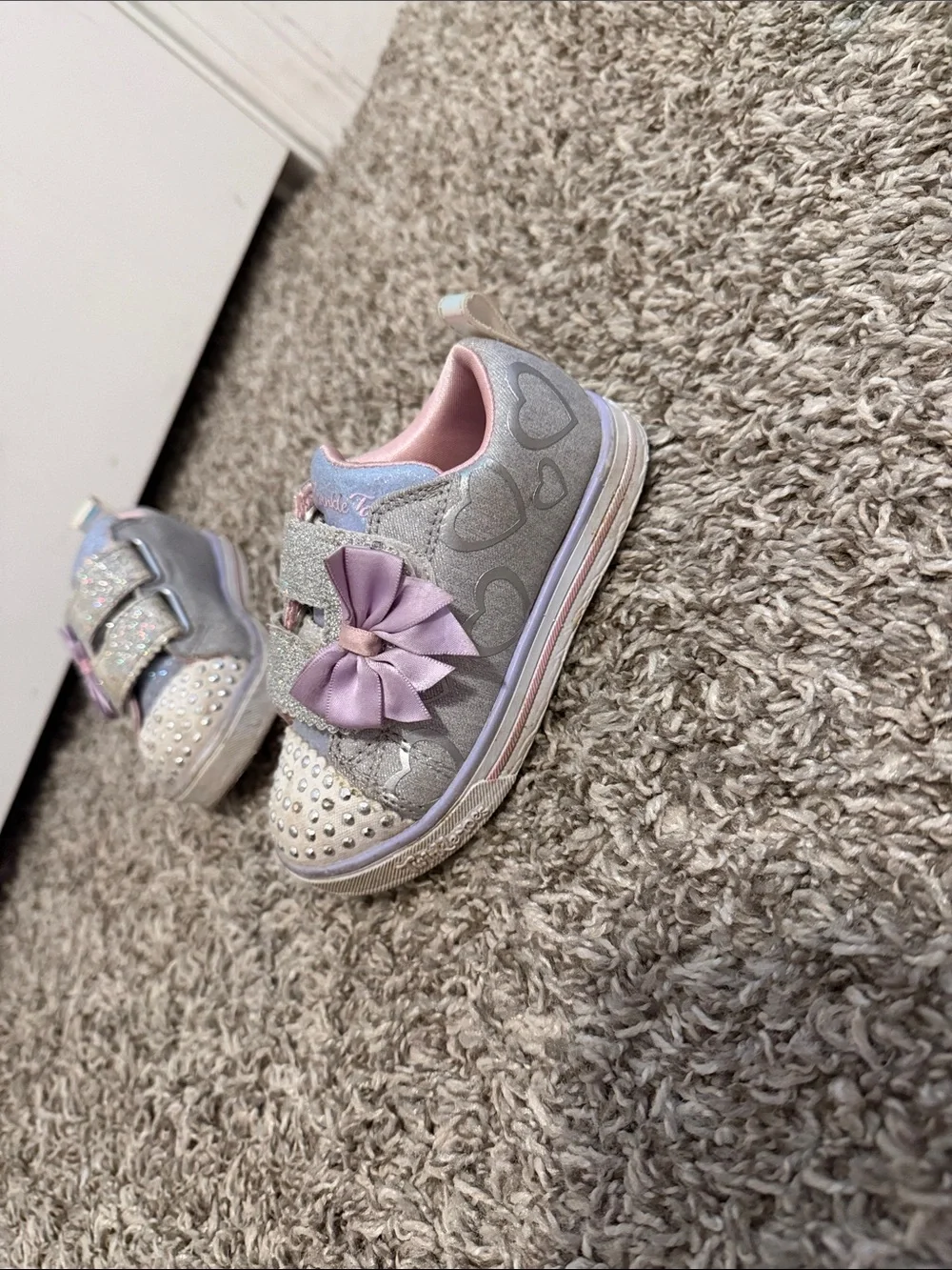 Girls' Glitter Purple Bow Kids' Twinkle Toes Sneakers